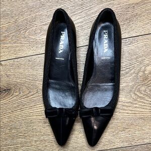 Prada Black Patent Leather Pointed Ballet Flats Size 35 1/2/5.5